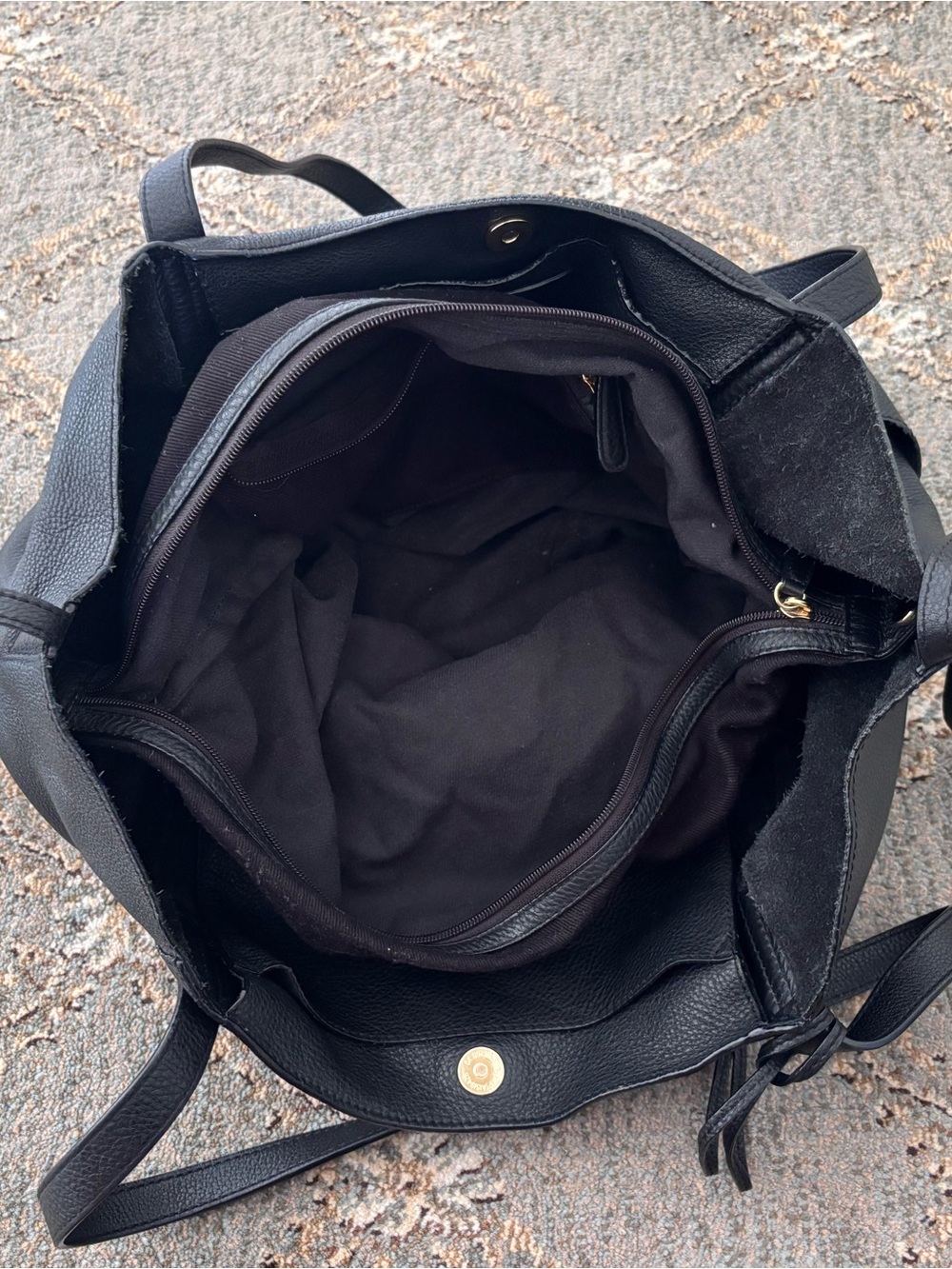 Michael Kors Black Leather Tote Bag with Removable Zippered Interior Pocket